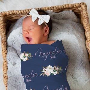 Magnolia Personalized Swaddle, Baby Girl Bow Blanket, Custom Name Blanket, Hospital Blanket, Baby Shower Gift, Baby Name Blanket, Toddler