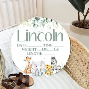 Safari Animal Birth Stat Sign, Newborn Name Sign, Hospital Birth Stat Sign For New Baby, Newborn Photography Prop, Hospital Bag Essential
