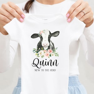 Baby Girl Cow Floral Onesie®, Personalized Onesie®, Newborn Outfit, Cow Toddler Shirt, Cow Shirt For Girls, New To The Herd image 1