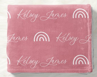 Baby Rainbow Personalized Swaddle, Baby Rainbow Blanket, Custom Name Blanket, Hospital Blanket, Baby Shower Gift, Baby Name Blanket