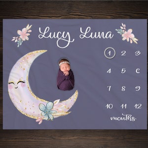 Moon Milestone Blanket, Baby Milestone Blanket, Luna Milestone Blanket, Personalized Baby Blanket, Baby Shower Gift, Baby Girl