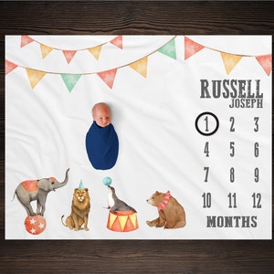 Circus Baby Milestone Blanket, Animals Milestone Blanket, Baby Shower Gift, Baby Keepsake Gift, Circus Show Blanket, Circus Theme Nursery
