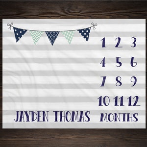 Boy Milestone Blanket Month Blanket Baby Baby Growth Tracker Soft Fleece Blanket Baby Shower Newborn Gift Blanket Watch Me Grow Gray Stripes