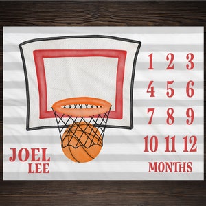 Basketball Milestone Blanket Monthly Growth Tracker Soft Sports Blanket Baby Shower Gift Newborn Gift Blanket Watch Me Grow Baby Boy