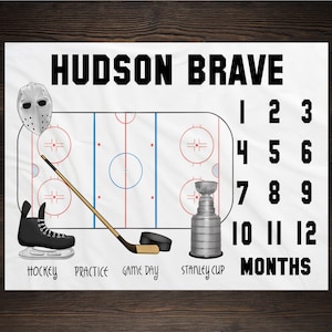 Hockey Milestone Blanket Monthly Growth Tracker Soft Fleece Sports Blanket Baby Shower Gift Newborn Gift Blanket Watch Me Grow Baby Boy