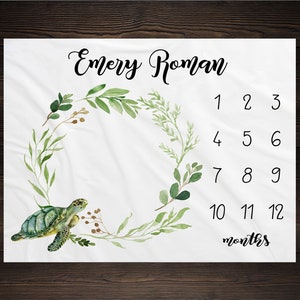 Turtle Milestone Blanket Monthly Growth Tracker Soft Fleece Sea Blanket Baby Shower Gift Newborn Gift Blanket Watch Me Grow Baby Boy