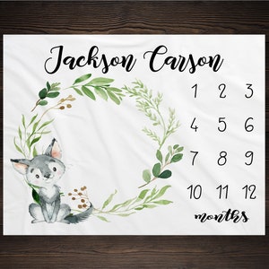 Wolf Milestone Blanket Monthly Growth Tracker Soft Fleece Blanket Baby Shower Gift For New Mom Newborn Gift Blanket Watch Me Grow Baby Boy