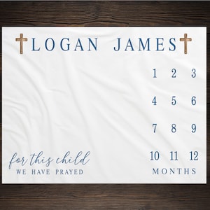 For This Child We Have Prayed Milestone Blanket, Month Blanket, Growth Tracker, Baby Shower Gift, Baptism Newborn Gift,  Cross, Church