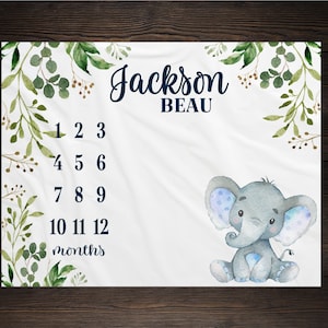 Safari Milestone Blanket Monthly Growth Tracker Blanket Baby Shower Gift Newborn Gift Blanket Watch Me Grow Baby Elephant BM04