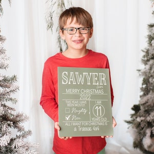 Segno di Natale per bambini, Immagini di Natale Foto Prop, Jammies di Natale Segno fotografico, Caro segno di Babbo Natale, Babbo Natale Foto Prop, Fotografia di Natale