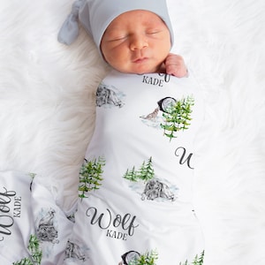 Wolf Personalized Swaddle, Baby Woodland Blanket, Custom Name Blanket, Hospital Blanket, Baby Shower Gift, Name Blanket, Toddler