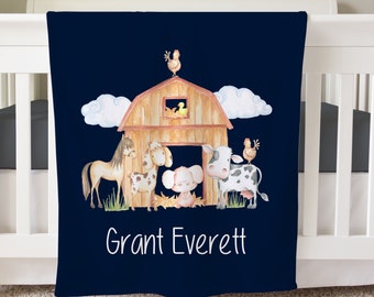 Farm Personalized Baby Name Blanket, Personalized Baby Gift, Custom Coming Home Hospital Blanket, Baby Shower Gift Birthday Gift Farm Animal