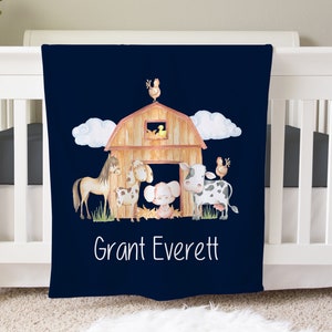 Farm Personalized Baby Name Blanket, Personalized Baby Gift, Custom Coming Home Hospital Blanket, Baby Shower Gift Birthday Gift Farm Animal
