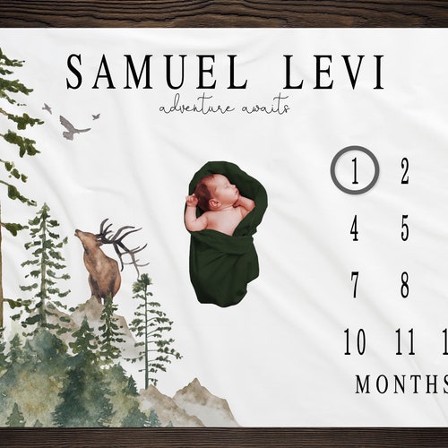 Camper Milestone Blanket Personalized Woodland Baby Gift Etsy