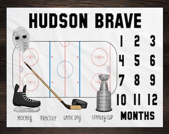 Hockey Milestone Blanket Monthly Growth Tracker Soft Fleece Sports