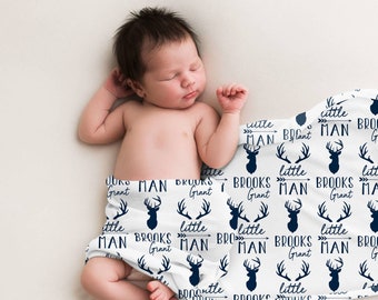 Woodland Personalized Swaddle Blanket, Baby Blanket, Baby Name Blanket, Birth Announcement Blanket, Baby Boy Blanket Hospital Swaddle