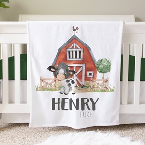 Cow Blanket, Personalized Baby Blanket Gift, Toddler Blanket, Farm Animal Nursery Decor, Toddler Birthday Gift, Cow Theme Blanket