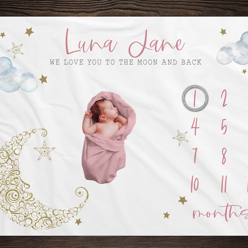 Moon and Stars Milestone Blanket Baby Milestone Blanket Luna Etsy