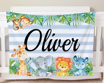 Safari Blanket, Personalized Baby Blanket Gift, Toddler Blanket, Jungle Nursery Decor, Toddler Birthday Gift, Safari Theme, Elephant Giraffe