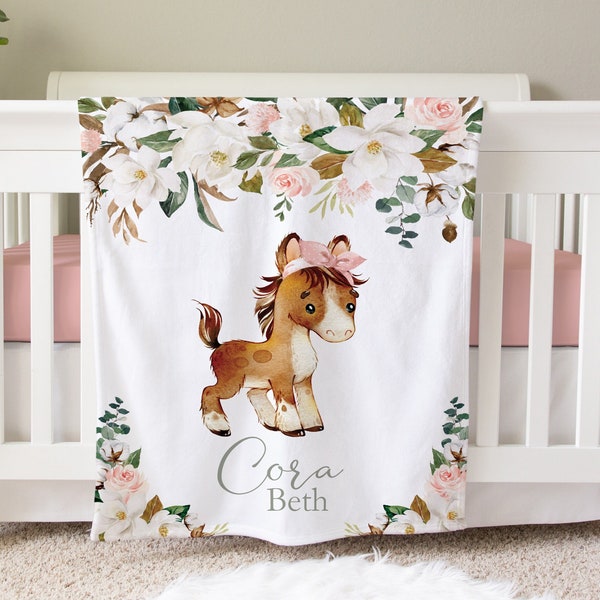 Horse Blanket, Personalized Baby Blanket Gift, Toddler Blanket, Farm Animal Nursery Decor, Toddler Birthday Gift, Horse Theme Blanket