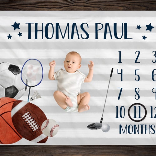 Sports Milestone Blanket Monthly Growth Tracker Soft Fleece Etsy