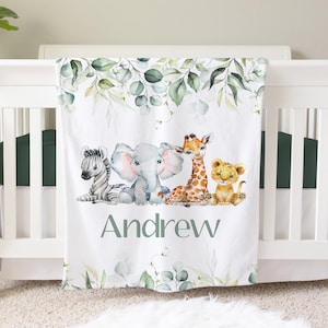 Safari Personalized Baby Name Blanket Personalized Jungle Baby Gift Custom Coming Home Elephant Hospital Blanket Baby Shower New Mom Gift image 1