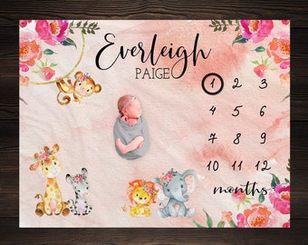 Giraffe Milestone Blanket Month Blanket Baby Watch Me Grow Growth Tracker Safari Blanket Baby Shower Personalize Baby Blanket Newborn Gift