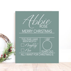 Segno di Natale per bambini, Immagini di Natale Foto Prop, Jammies di Natale Segno fotografico, Caro segno di Babbo Natale, Babbo Natale Foto Prop, Fotografia di Natale