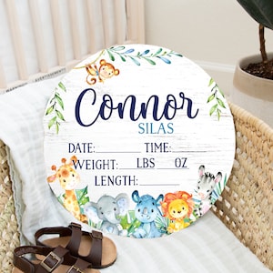 Safari Animal Birth Stat Sign, Newborn Name Sign, Hospital Birth Stat Sign For New Baby, Newborn Photography Prop, Hospital Bag Essential