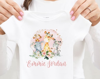 Personalized Safari Animal Onesie®, Safari Theme Onesie®, Hello World Onesie®, Personalized Safari Elephant Toddler Shirt