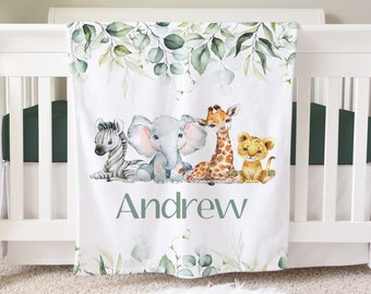 Safari Personalized Baby Name Blanket Personalized Jungle Baby Gift Custom Coming Home Elephant Hospital Blanket Baby Shower New Mom Gift