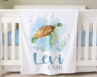 Zeeschildpad Gepersonaliseerde Baby Naam Deken Gepersonaliseerde Baby Gift Custom Coming Home Sea Life Ziekenhuis Deken Baby Shower Nieuwe Mom Gift