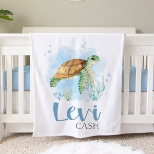 Tartaruga marina Coperta personalizzata con nome per bambino Regalo personalizzato per bambini Ritorno a casa personalizzato Coperta per ospedale Sea Life Baby Shower Nuovo regalo per mamma