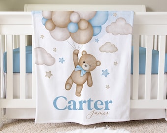 Teddy Bear Blanket, Personalized Baby Blanket Gift, Toddler Blanket, Teddy Bear Nursery Decor, Toddler Birthday Gift, Bear Blanket, BB15