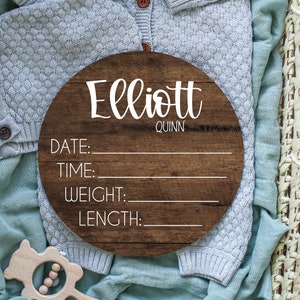 Birth Stats Round Wood Baby Name Sign Wooden Personalized Baby Name ...