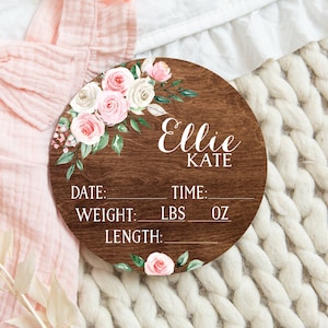 Birth Stats Round Wood Baby Name Sign Wooden Personalized Baby Name ...