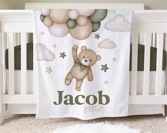 Teddy Bear Blanket, Personalized Baby Blanket Gift, Toddler Blanket, Teddy Bear Nursery Decor, Toddler Birthday Gift, Bear Blanket, BB16