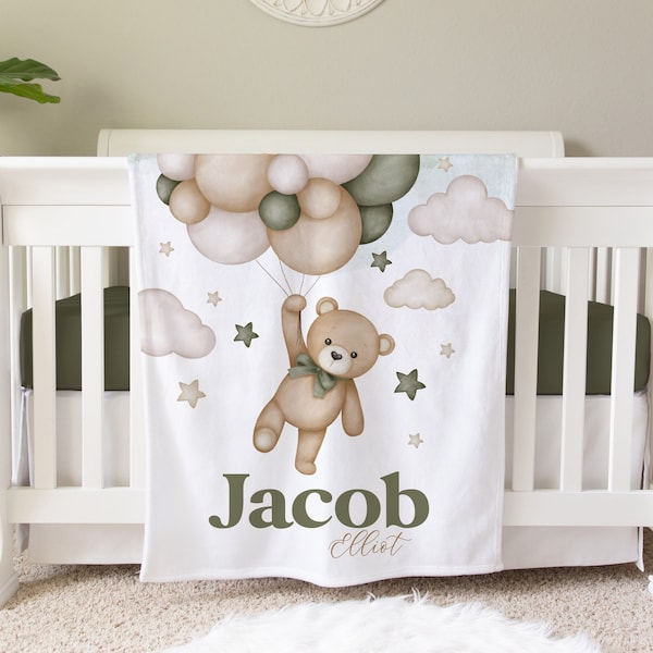 Teddy Bear Blanket, Personalized Baby Blanket Gift, Toddler Blanket, Teddy Bear Nursery Decor, Toddler Birthday Gift, Bear Blanket, BB16