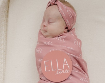 Personalized Swaddle Blanket, Optional Bundle, Newborn Coming Home Outfit Photo Props, Baby Name Announcement Sign, Baby Shower Gift JS12