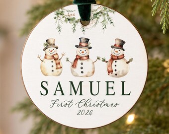 Weihnachtsschmuck für Babys mit Schneemann-Motiv, personalisierter Baby-Weihnachtsschmuck, Schneemann-Jungen-Weihnachtsschmuck, festlicher Baby-Weihnachtsschmuck, kleines Geschenk für den Nikolausstiefel