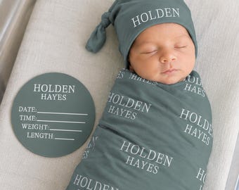 Personalized Swaddle Blanket, Optional Bundle, Newborn Coming Home Outfit Photo Props, Baby Name Announcement Sign, Baby Shower Gift JS54