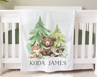 Woodland Blanket, Personalized Baby Blanket Gift, Toddler Blanket, Forest Decor, Toddler Birthday Gift, Woodland Theme