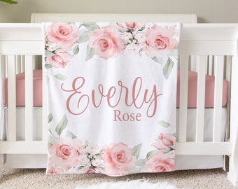 Rose Personalized Blanket, Custom Baby Blanket, Baby Shower Gift, Rose Nursery Blanket, Crib Blanket, Newborn Photos Prop, BB10