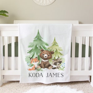 Woodland Blanket, Personalized Baby Blanket Gift, Toddler Blanket, Forest Decor, Toddler Birthday Gift, Woodland Theme image 1