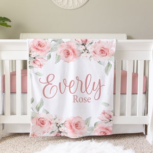 Rose Personalized Blanket, Custom Baby Blanket, Baby Shower Gift, Rose Nursery Blanket, Crib Blanket, Newborn Photos Prop, BB10 image 1