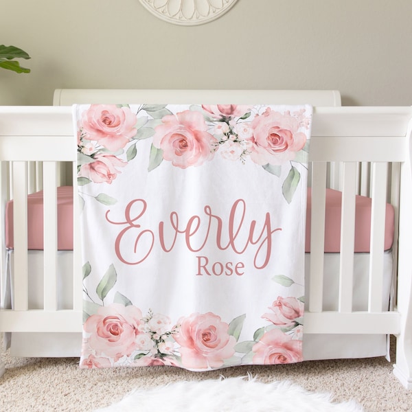 Rose Personalized Blanket, Custom Baby Blanket, Baby Shower Gift, Rose Nursery Blanket, Crib Blanket, Newborn Photos Prop, BB10