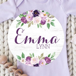 Purple Floral Baby Girl Round Wood Baby Name Sign Wooden Personalized ...