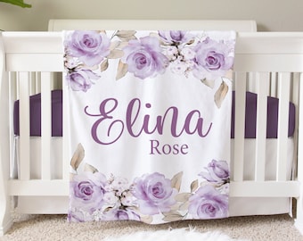 Purple Rose Personalized Blanket, Custom Baby Blanket, Baby Shower Gift, Rose Nursery Blanket, Crib Blanket, Newborn Photos Prop, BB11