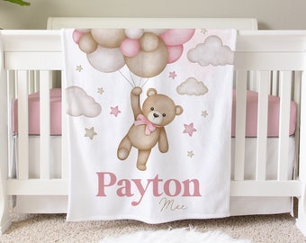 Teddy Bear Blanket, Personalized Baby Blanket Gift, Toddler Blanket, Teddy Bear Nursery Decor, Toddler Birthday Gift, Bear Blanket, BB17
