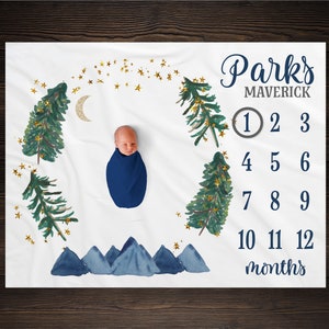 Mountain Milestone Blanket, Monthly Growth Tracker, Personalized Baby Blanket, Custom Blanket, Baby Shower Gift, New Baby Gift, BM13